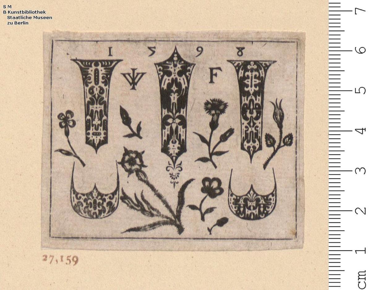 (1) 1 Blatt Schwarzornament: Zierflächen, dazwischen Blumen