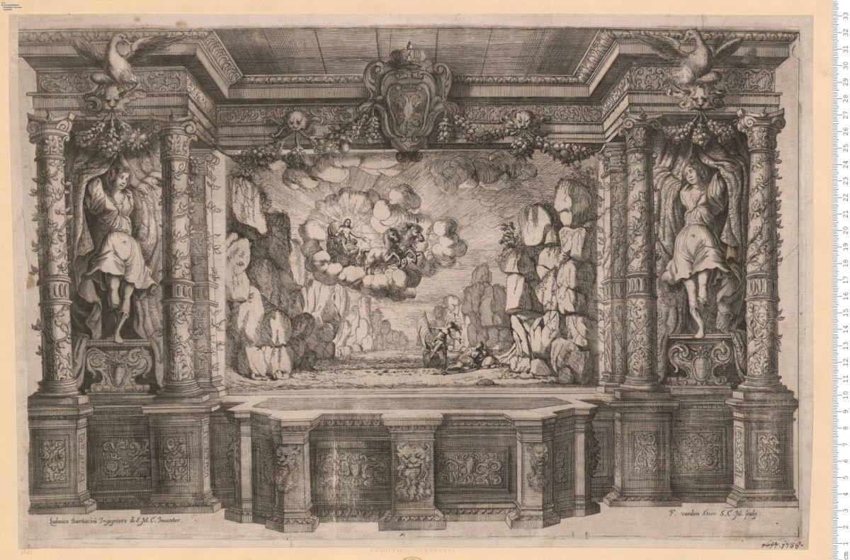 Bühnenbild aus: La forza della fortuna, Wien 1661, bez: Lodouico Burnacini ... Inuentor. F. vanden Steen ... sculp: