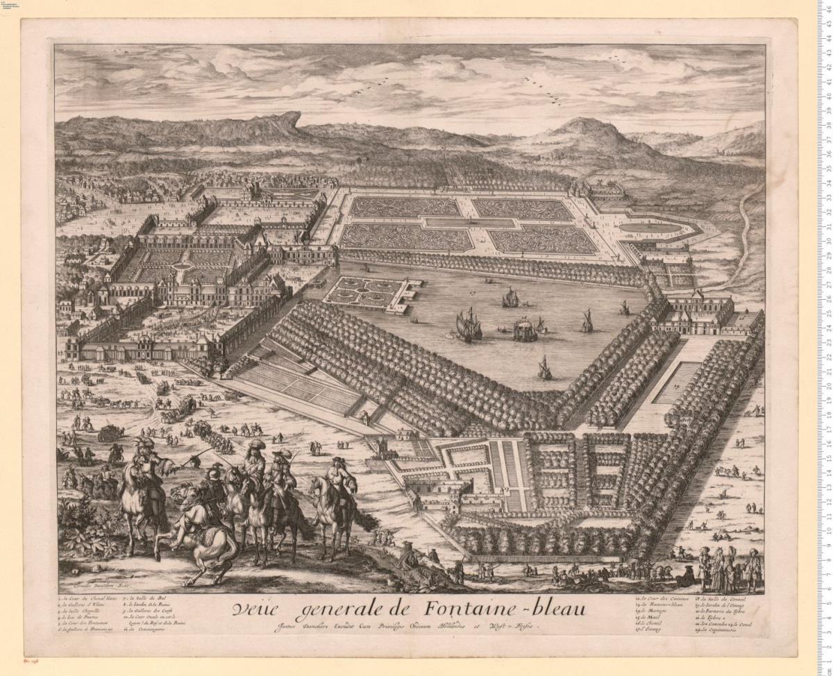 Ansicht von Schloß und Garten Fontainebleau.