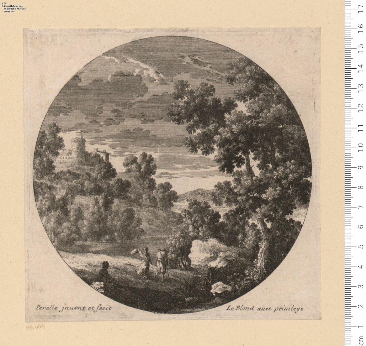 2 Bl. einer Folge: Landschaften in Rund. Perelle jnuent. et fecit Le Blond auec priuilege.