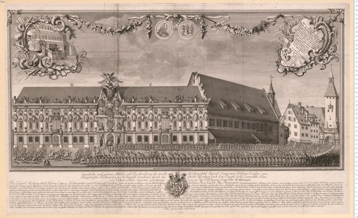 Abbild- und Beschreibung des ... Einzugs zur Huldigung ... A.o 1746 ... Francisci I ... I. F. Kiefhaber delin: J. M. Seligmann Sculps. Norib. 1746. Bey Jacob Seitz ... in Nürnberg ...
