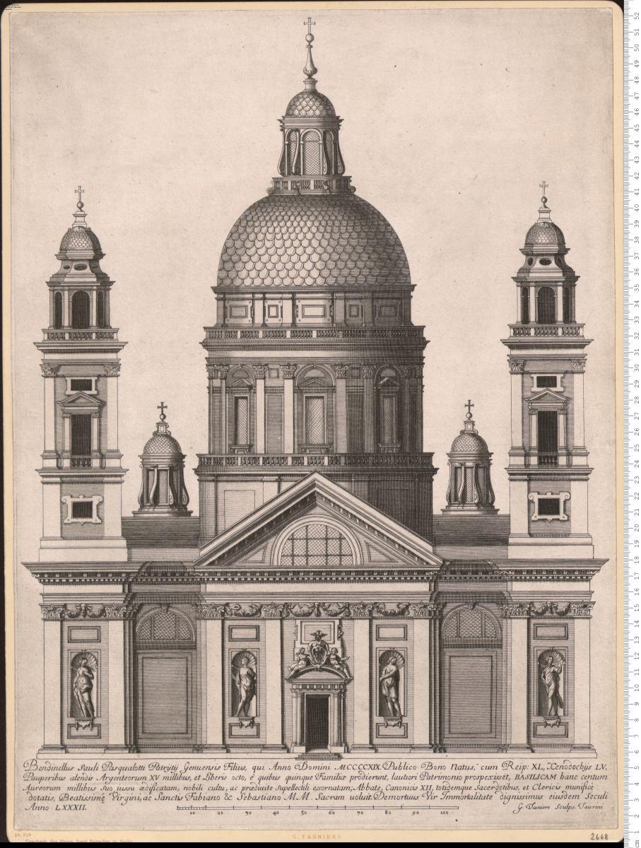 1 Bl. Aufriß der Fassade von S. Maria di Carignano in Genua, bez: G. Tasniere Sculps. Taurini.