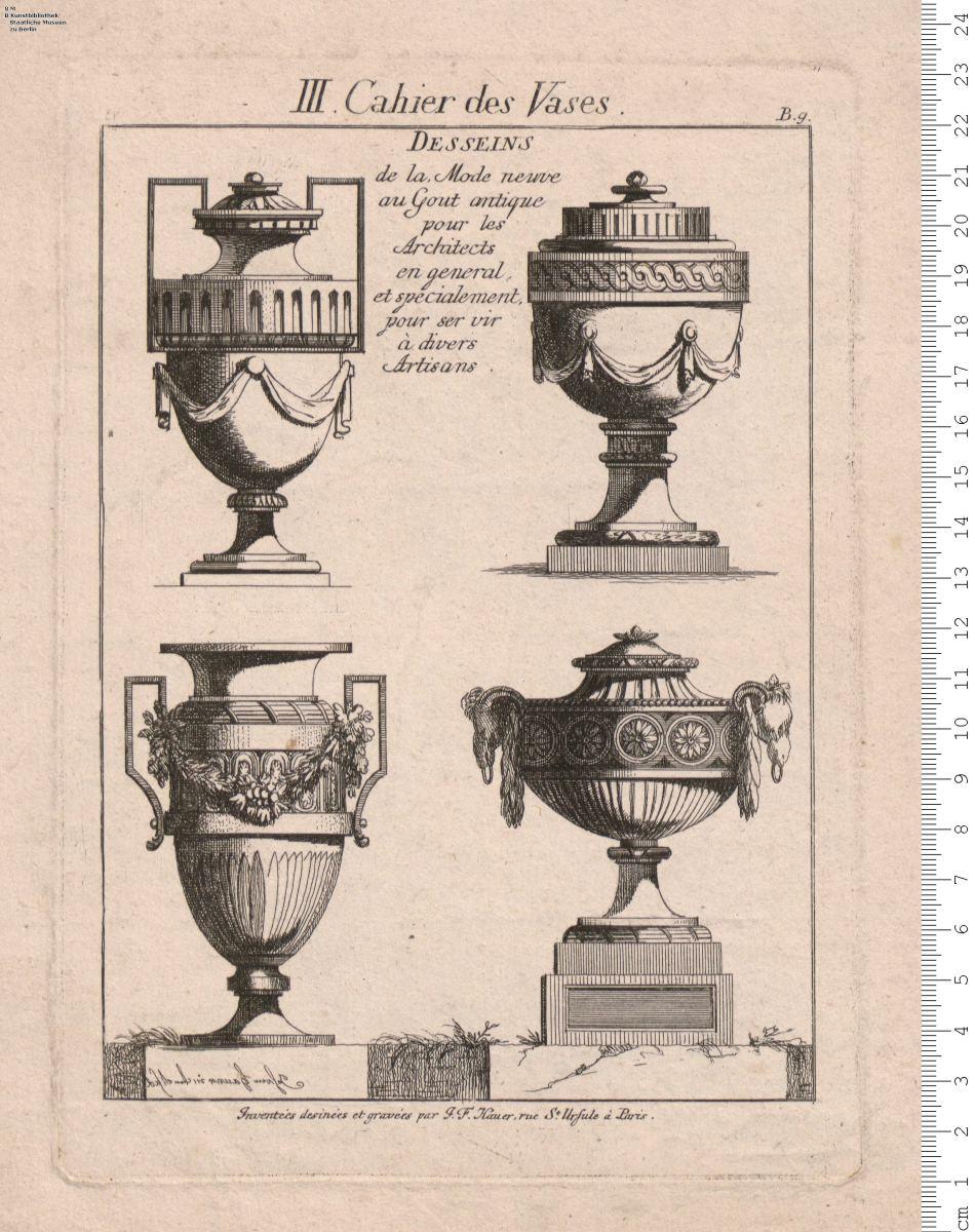 1 Blatt Ziervasen aus: III. Cahiers des Vases. Desseins de la Mode neuve au Gout antique pour les Architects ... pour ser vir à divers Artisans
