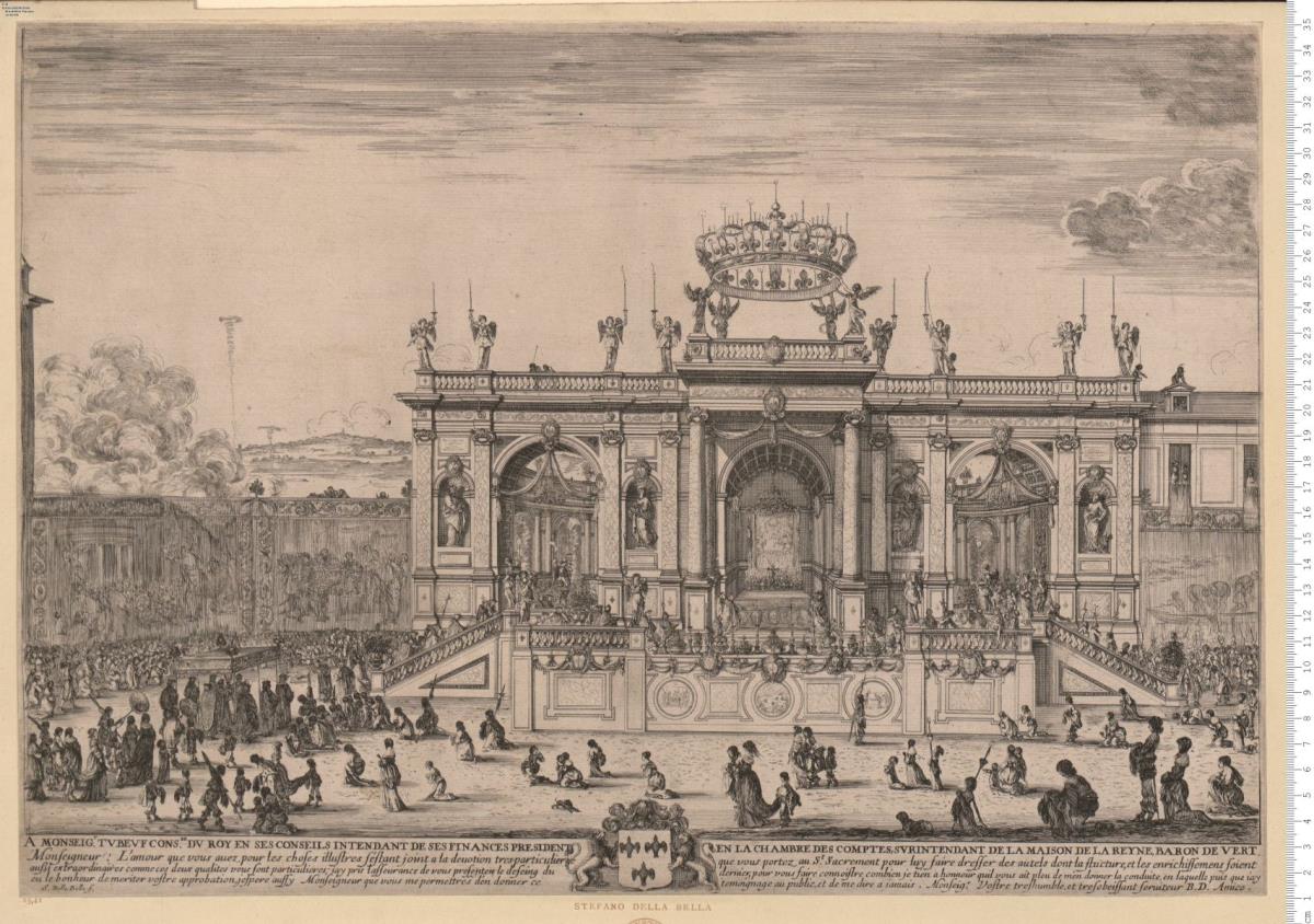Festaufbau und Altar zum Fronleichnamsfest in Paris. S. Della Bella f.