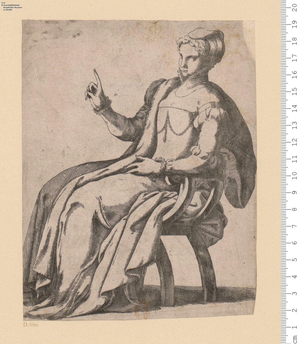 Kostümfigur: sitzende Dame