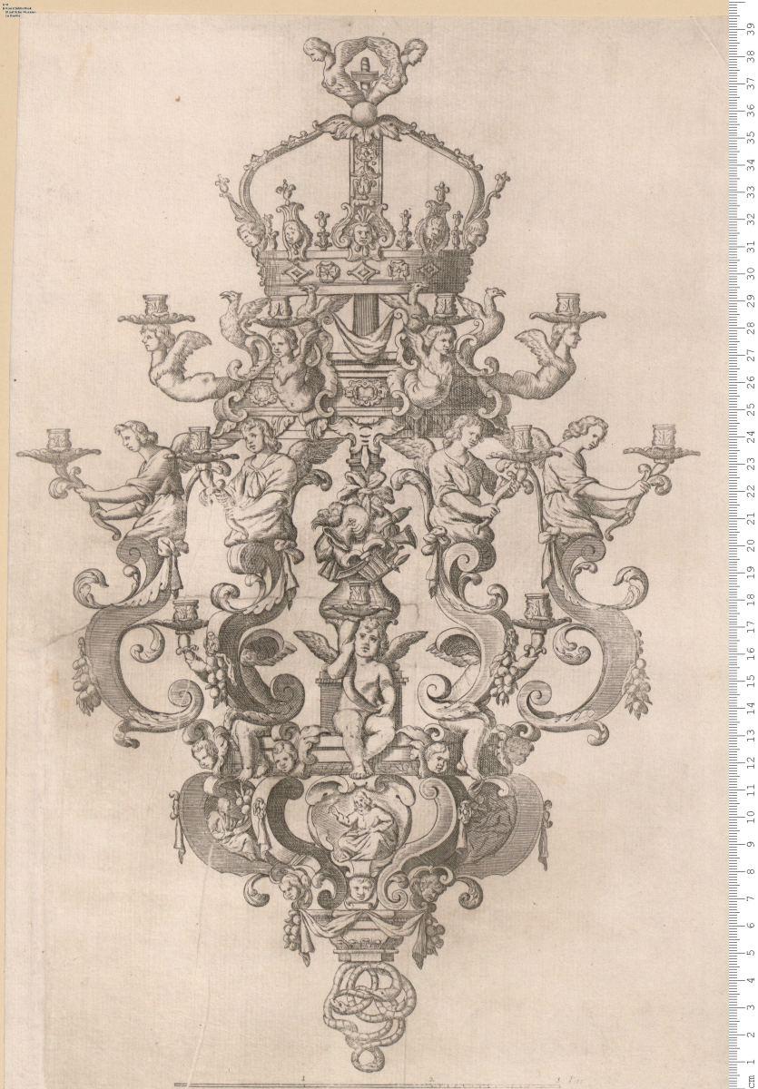 1 Blatt Kronleuchter mit Putti, vermutlich Aufnahme einer ausgeführten Arbeit