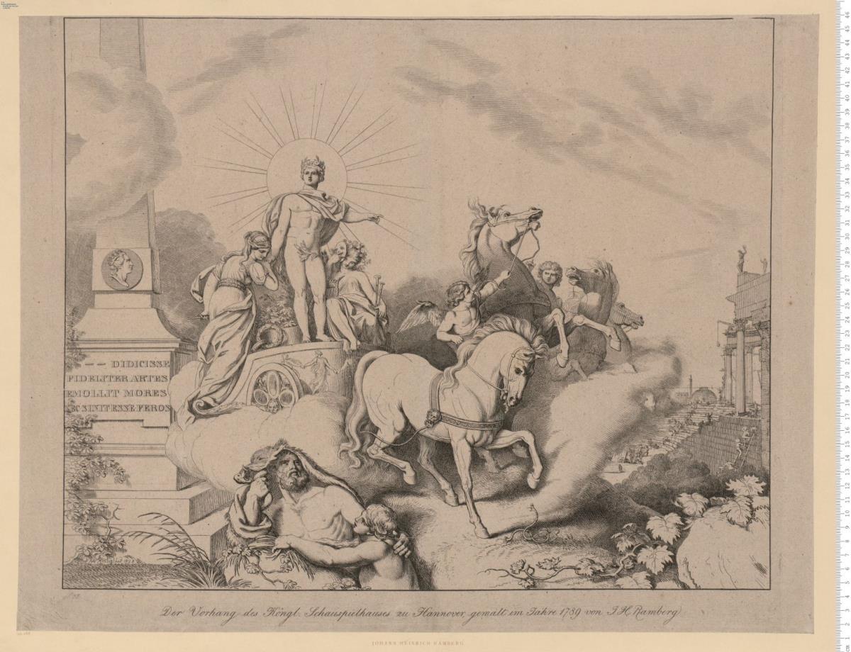 Der Vorhang des Königl: Schauspielhauses zu Hannover, gemalt im Jahre 1789 von J. H. Ramberg, bez: J H (zsgz.) Rmbg: fect: 1828.