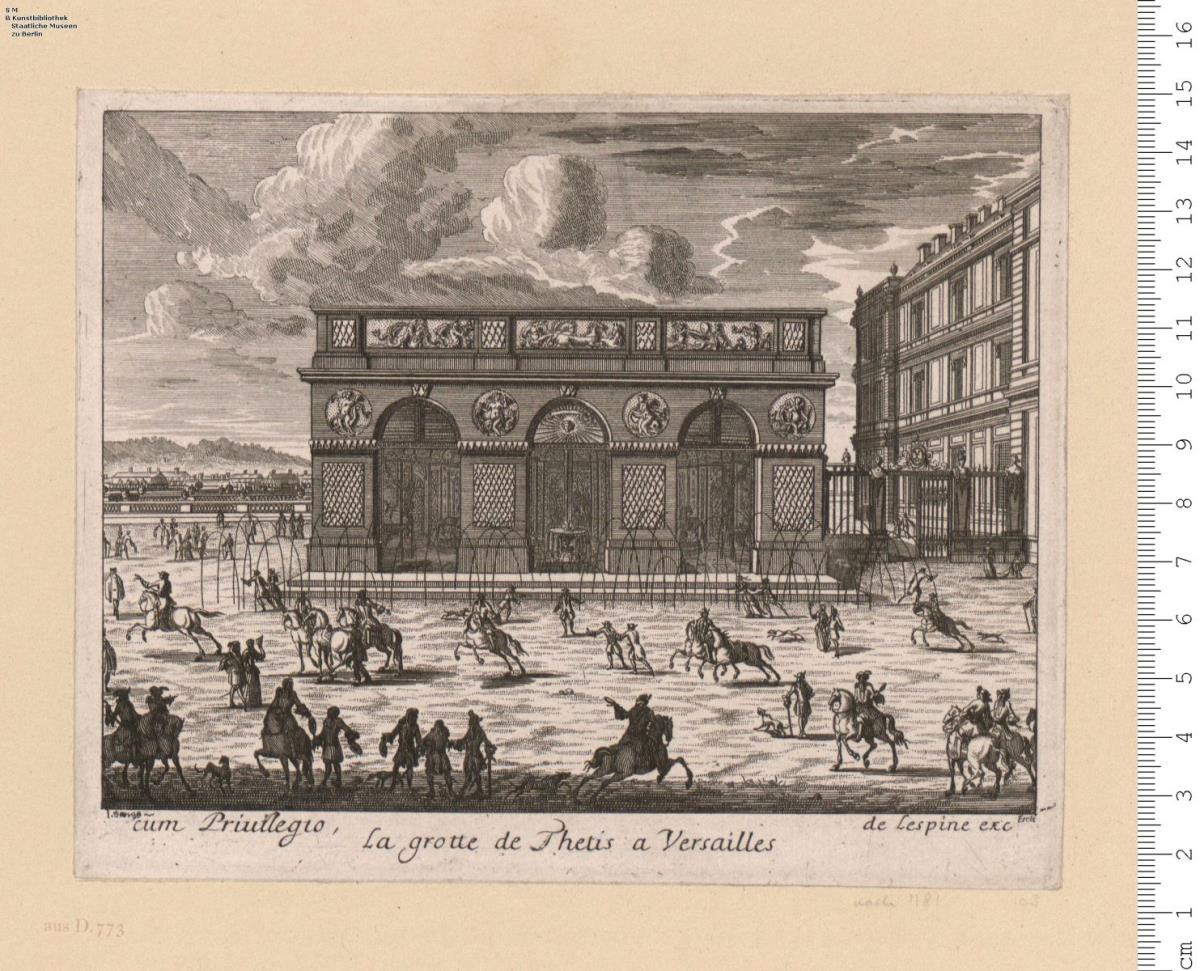Ansichten von Versailles und Clagny mit französischen Unterschriften; 1 Bl. bez: de Lespine ex. Cum Privilegio Ordin. Hollandiae et West Frisiae W. Swidde fecit 1686.