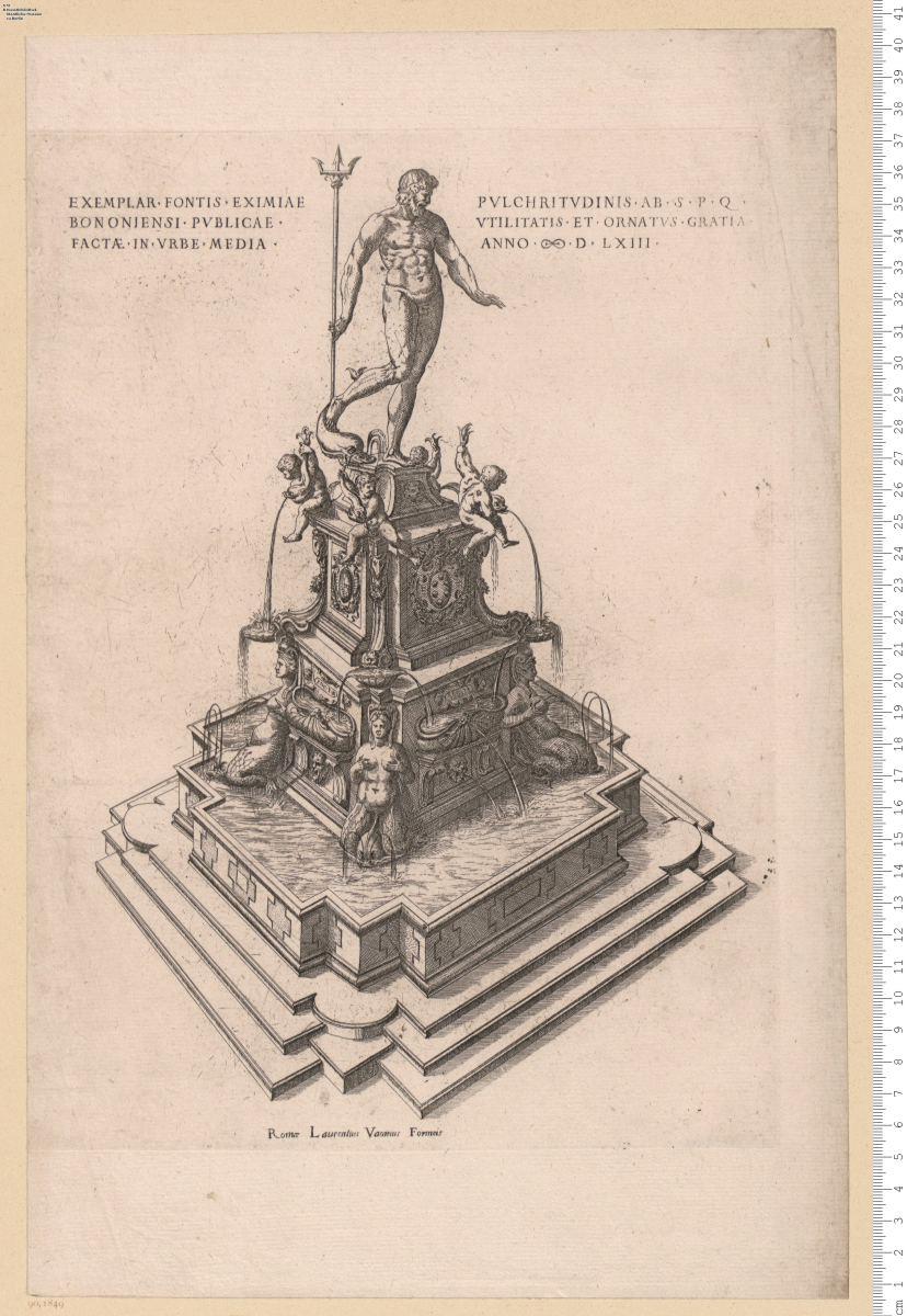 Exemplar . Fontis. ... Ab . S . P . Q . Bononiensi ... Factae . In . Vrbe . Media . Anno . 1563. Romae Laurentius Vacarius Formeis.