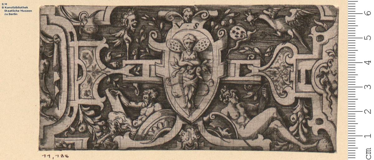 (11) 2 Blatt Querfüllungen mit Rollwerk und Figuren.