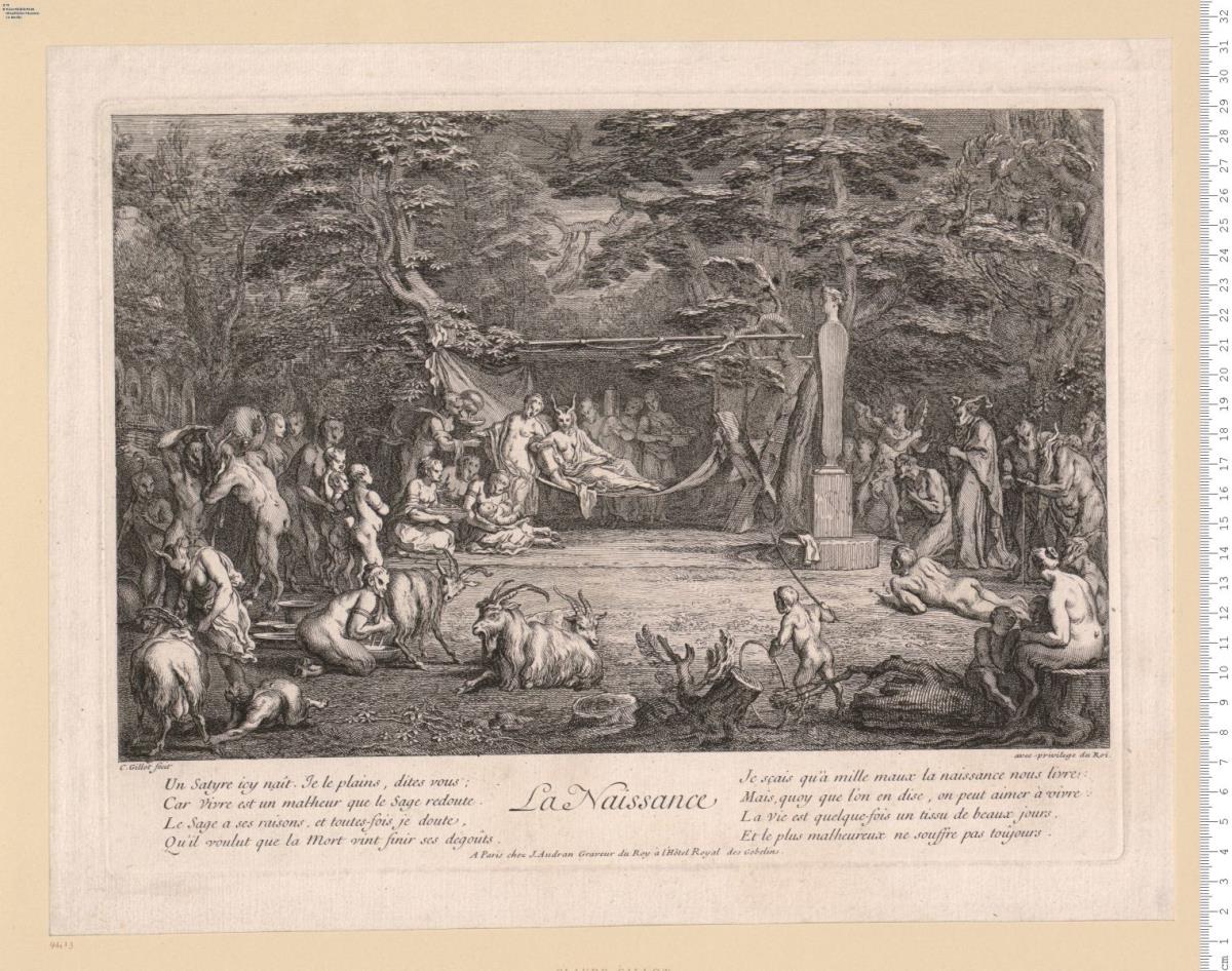 (2) Unvollständige Folge: Satyrszenen: La Naissance, L'Education, Les Obseques. C. Gillot fecit ... A Paris chez J. Audran ...