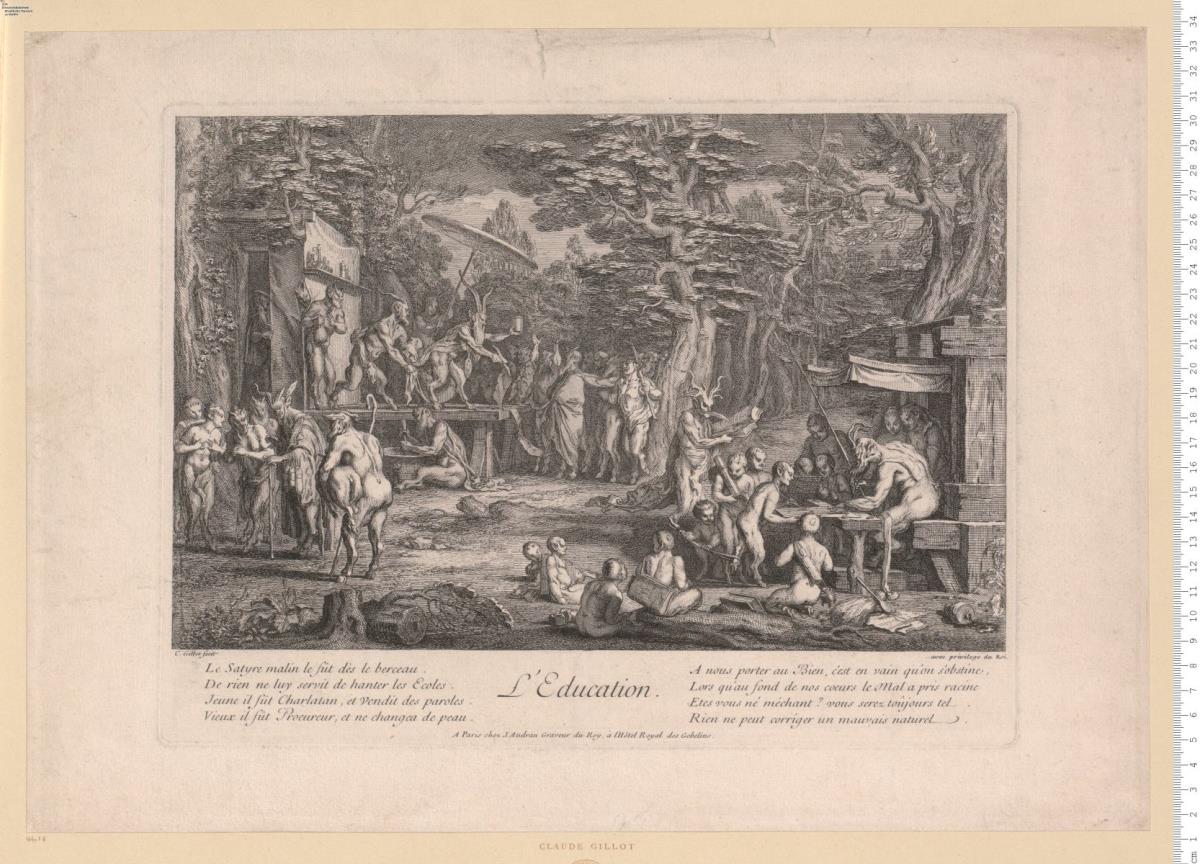 (2) Unvollständige Folge: Satyrszenen: La Naissance, L'Education, Les Obseques. C. Gillot fecit ... A Paris chez J. Audran ...