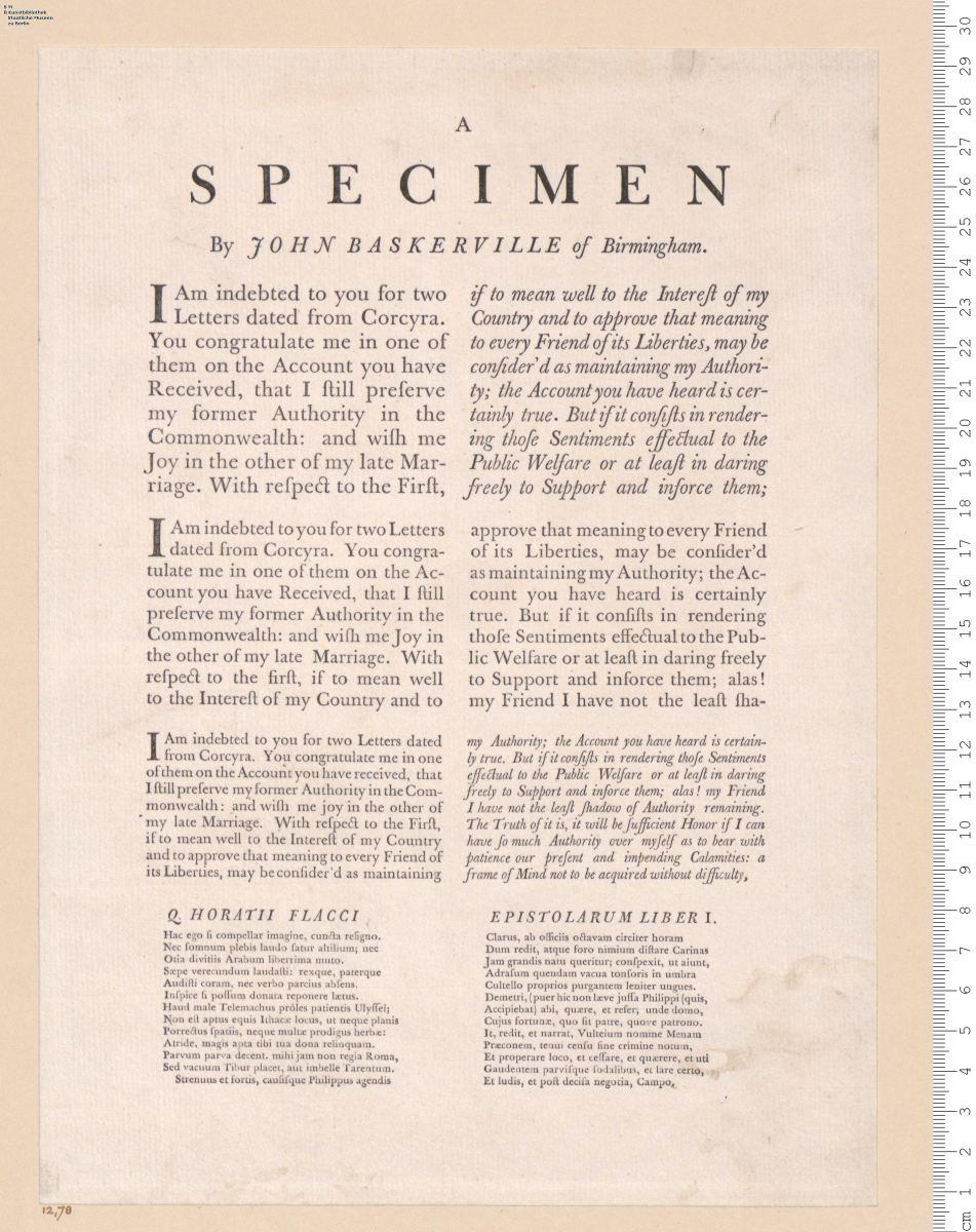A Specimen By John Baskerville of Birmingham