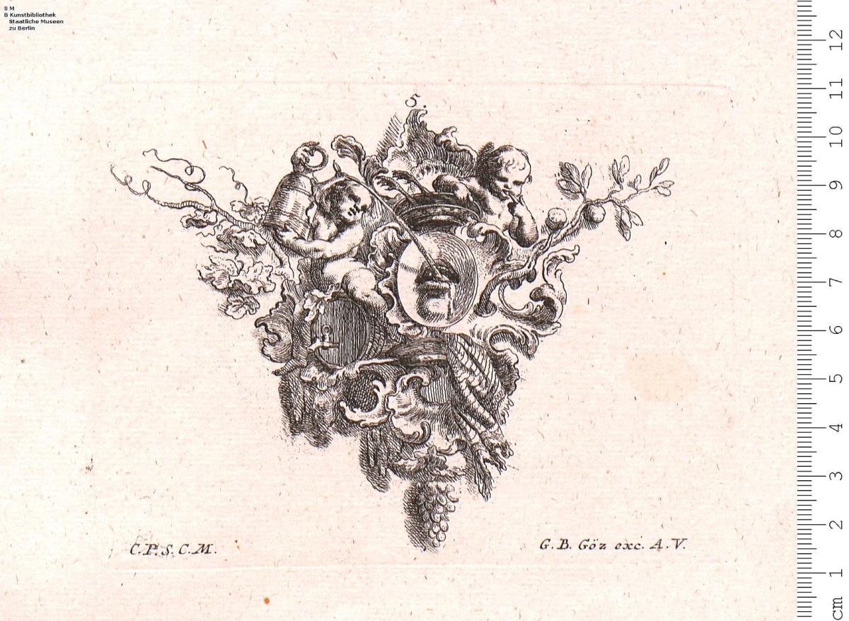 Die Fünff Sinnen, auf neüe Arth vorgestellt, erfunden, und Verlegt durch G. B. Göz in Augspurg.