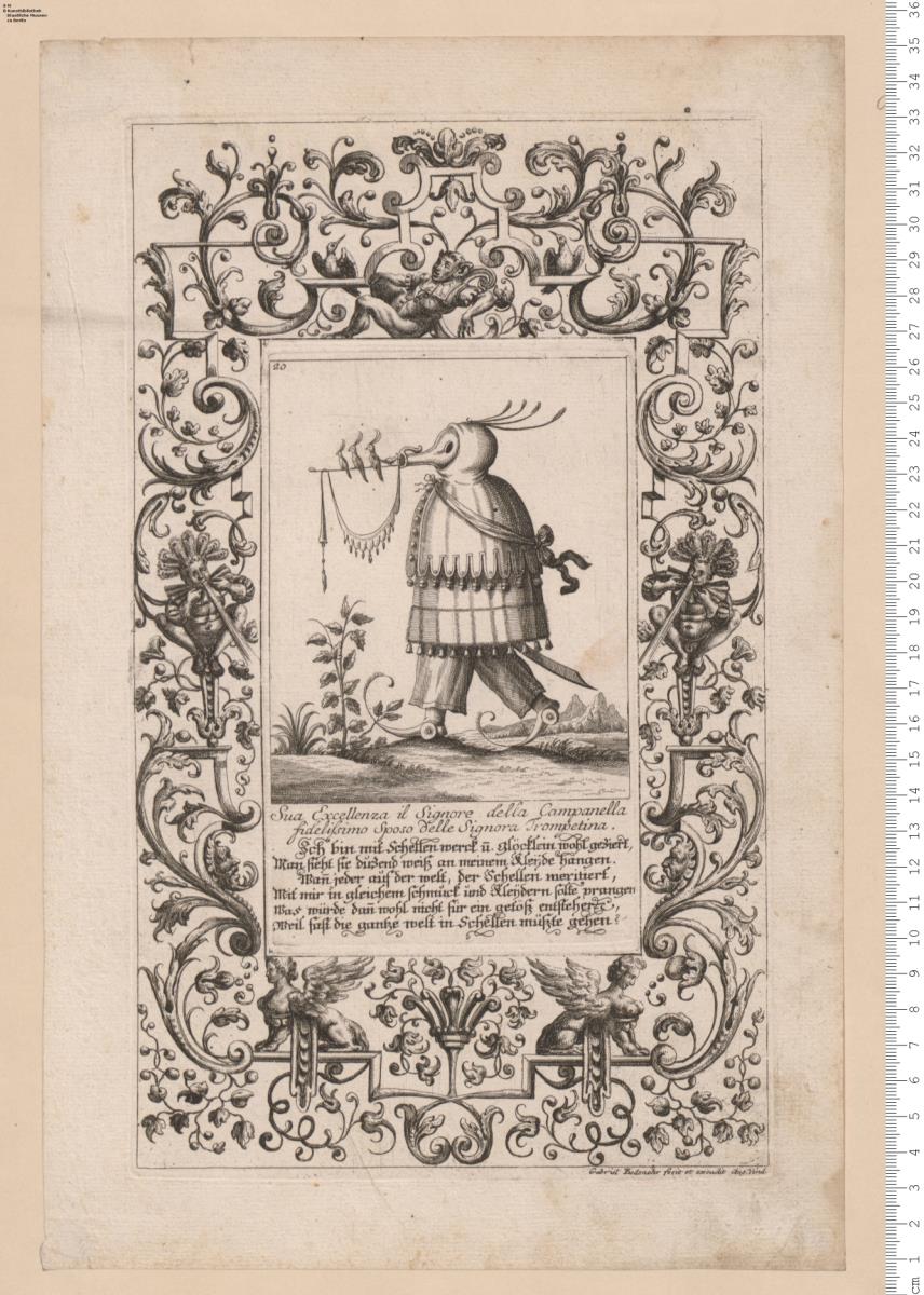 Grotteske Gestalten mit Unterschriften und deutschen Versen, darüber lateinische Zitate, bez: Gabriel Bodenehr fecit et excud[it] A[ug.] Vind.