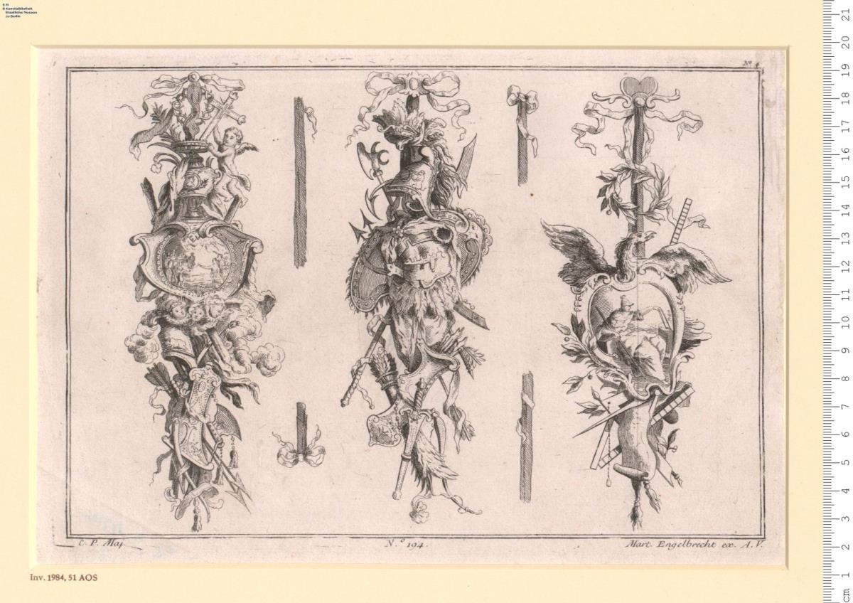 Diverses Trophées propres pour ceux qui s'éxercent dans ce Genre. Mart. Engelbrecht ex. A. V. Verl.-Nr. 191-194.