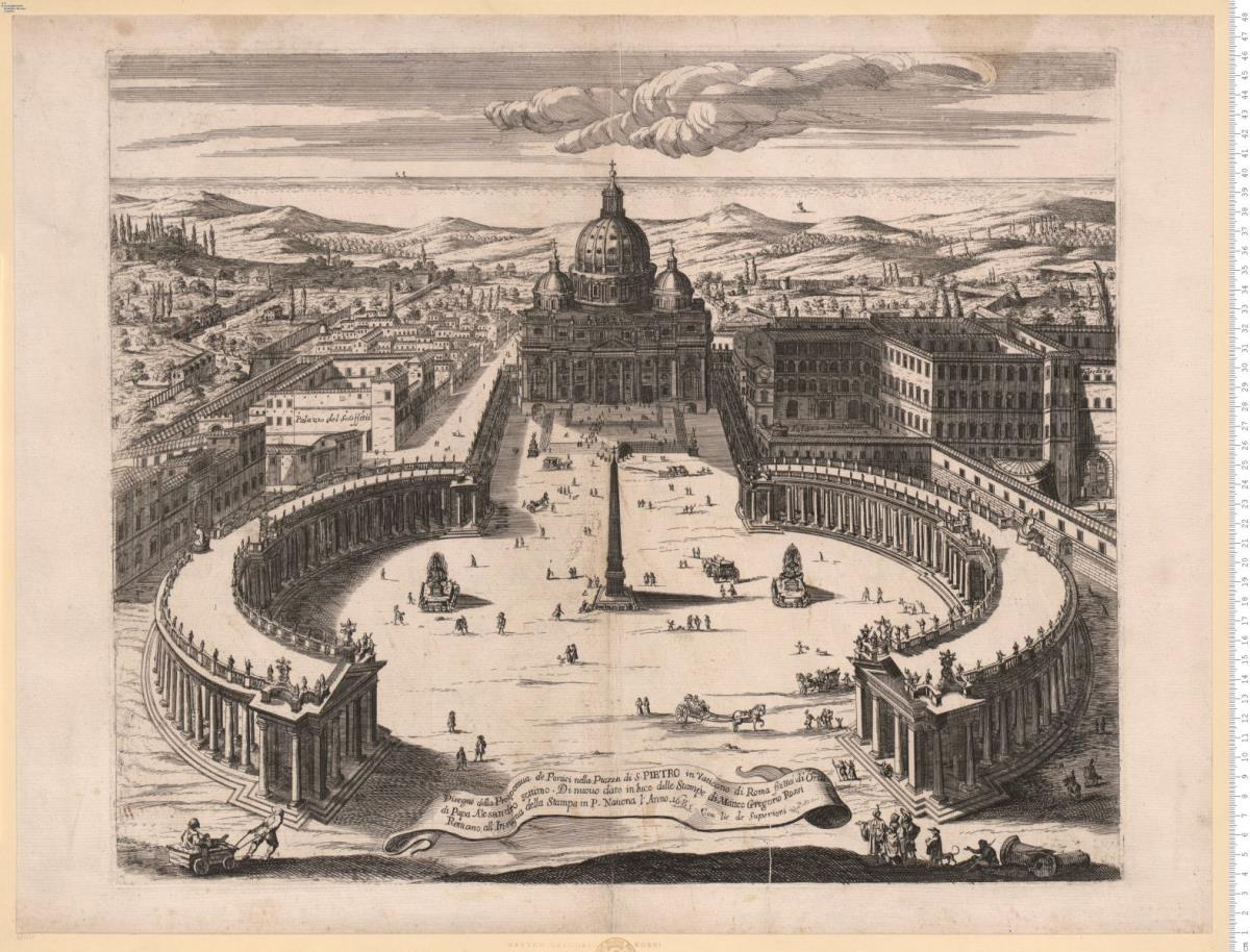 Disegno della Prospettiua de Portici nella Piazza di S. Pietro in Vaticano di Roma ... Di nuouo dato in luce dalle Stampe di Matteo Gregorio Rossi ... 1685 ...