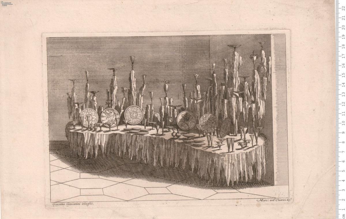 Prunkbuffet auf Felsendekoration. Giacomo Giouanini Intagliò. Marc-ant.o Chiarini dis.ò.