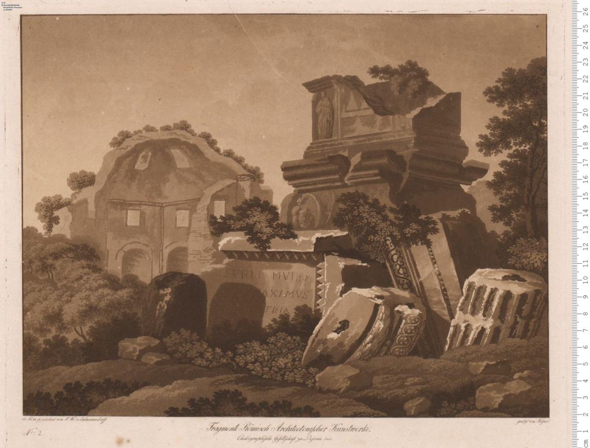 Fragmente Römisch Architectonischer Kunstwerke. in Rom gezeichnet von F. W. v. Erdmannsdorff. geaetzt von Hössel. Chalcographische Gesellschaft zu Dessau 1800.