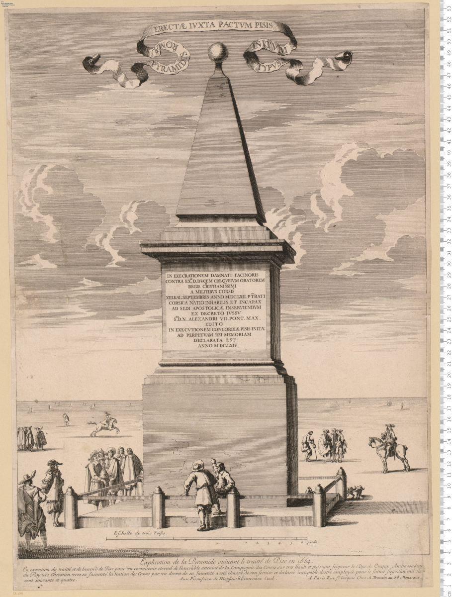 Explication de la Pyramide suiuant le traitté de Pise en 1664 ... Chez A Trowain (an Stelle der früheren Adresse: Lepautre & Trouvain) ...