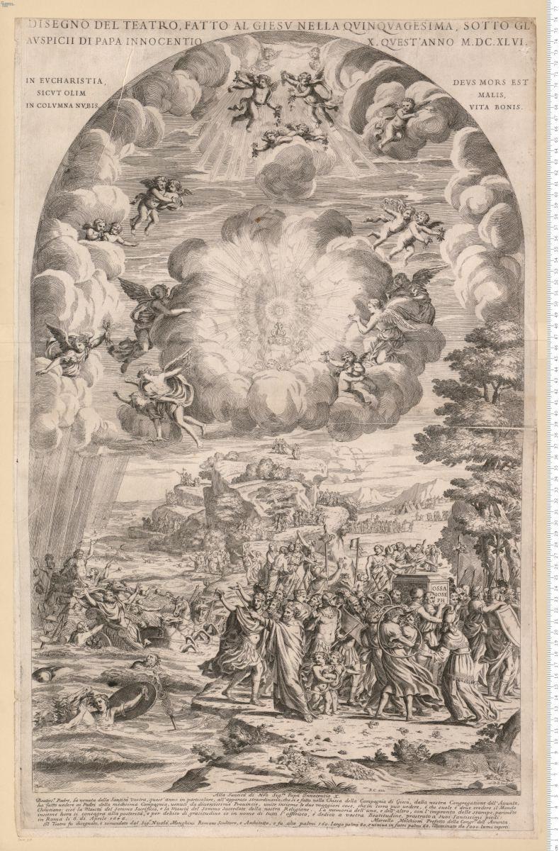 Disegno Del Teatro Fatto Al Giesv Nella Qvinqvagesima ... Qvest'Anno 1646 ... Il Teatro fu disegnato ... dal Sig.r Nicolò Menghini ... D(ominique) B(arriere) incid.