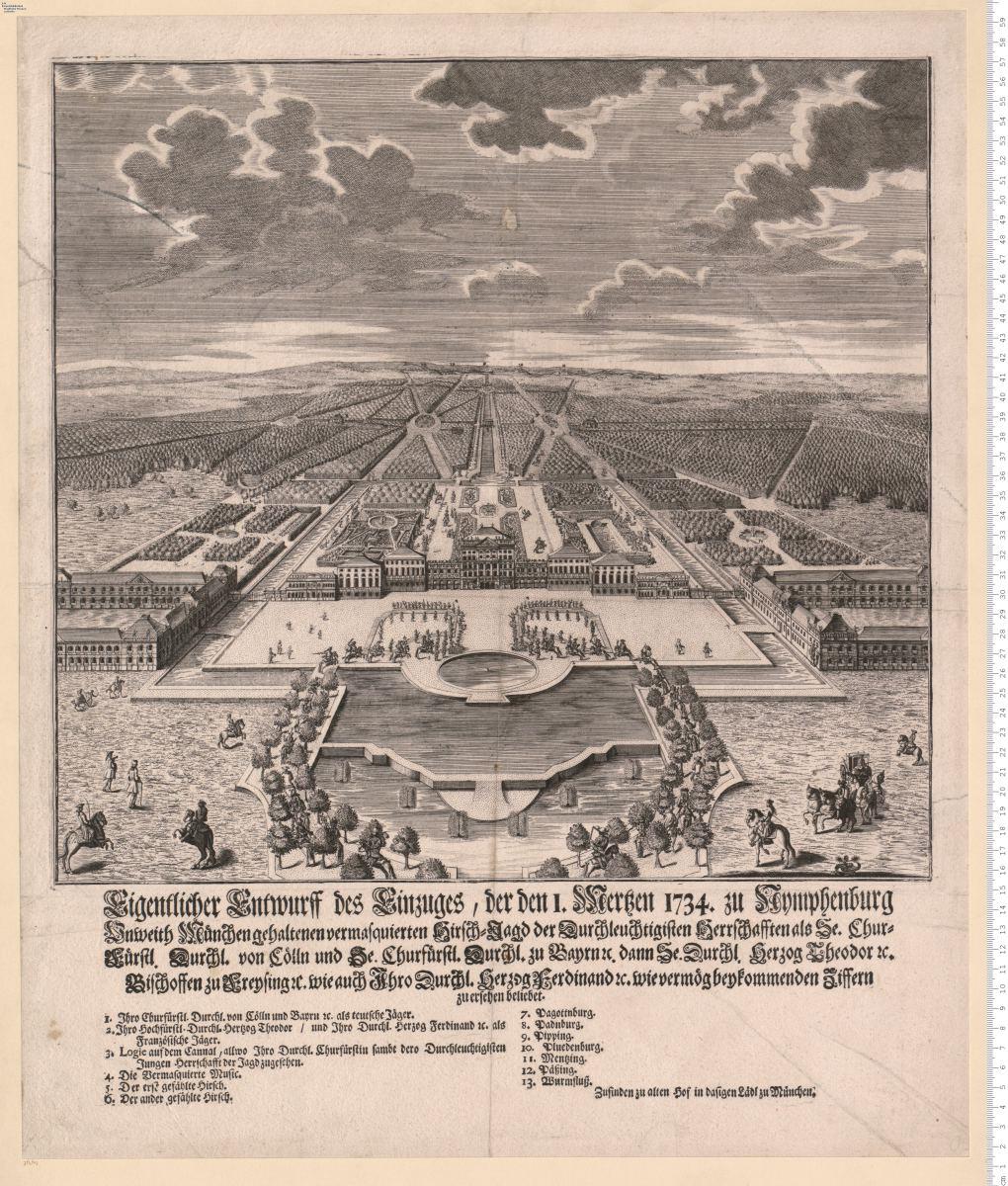 Eigentlicher Entwurff des Einzuges ... 1734 . zu Nymphenburg Unweith München ... Zufinden zu alten Hof in dasigen Lädl zu München