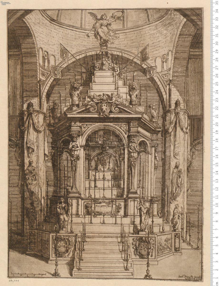 1 Bl. Katafalk für Fran. Alterio bez: Dom.cus Pruz. Pis. Incideb. Anconae 1644.