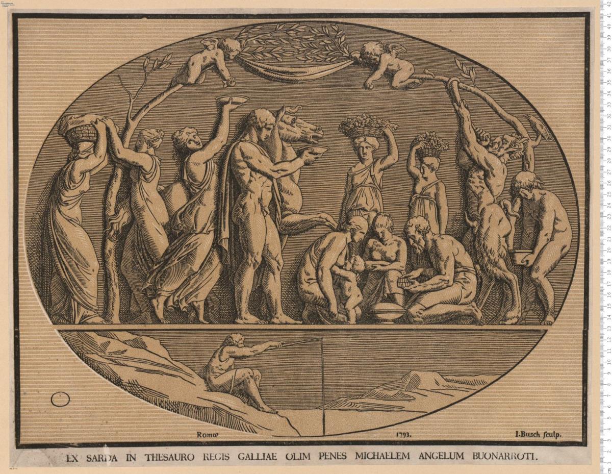 Gemme mit Unterschrift: Ex Sarda In Thesauro Regis Galliae Olim Penes Michaelem Angelum Buonarroti. I. Busch Sculp. Romae 1793.