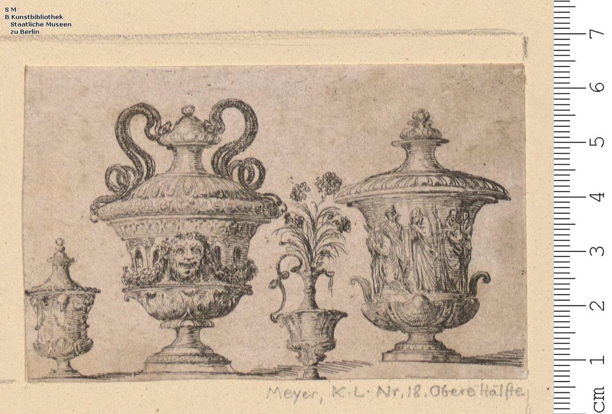 4 Blatt einer Folge (?) Vasen in der Art des Stefano della Bella