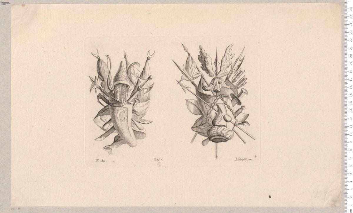 4 Blatt Trophäen. EE (zsgz.) del. I: G: Hertel exc: Verl.-Nr. 365, Nr. 1-4.