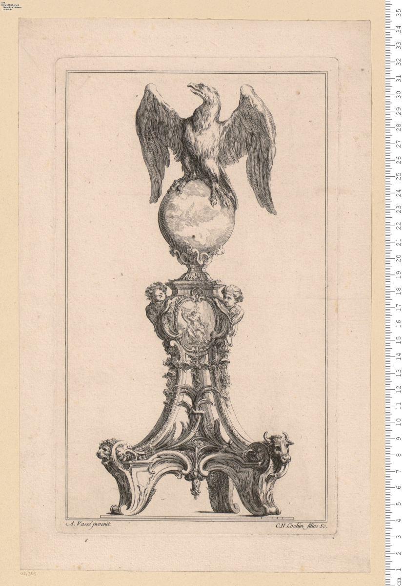 1 Blatt Kirchenpult; oben ein Adler auf Weltkugel