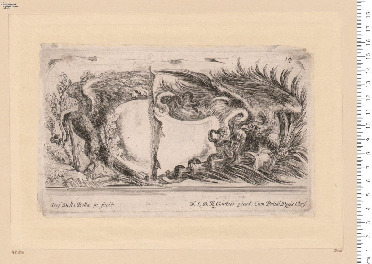 2 Blatt aus: Raccolta Di Varii Cappricii, Stef. Della Bella jn. fecit. F. L. D. Il Ciartres excud., Nr. 14, 15.