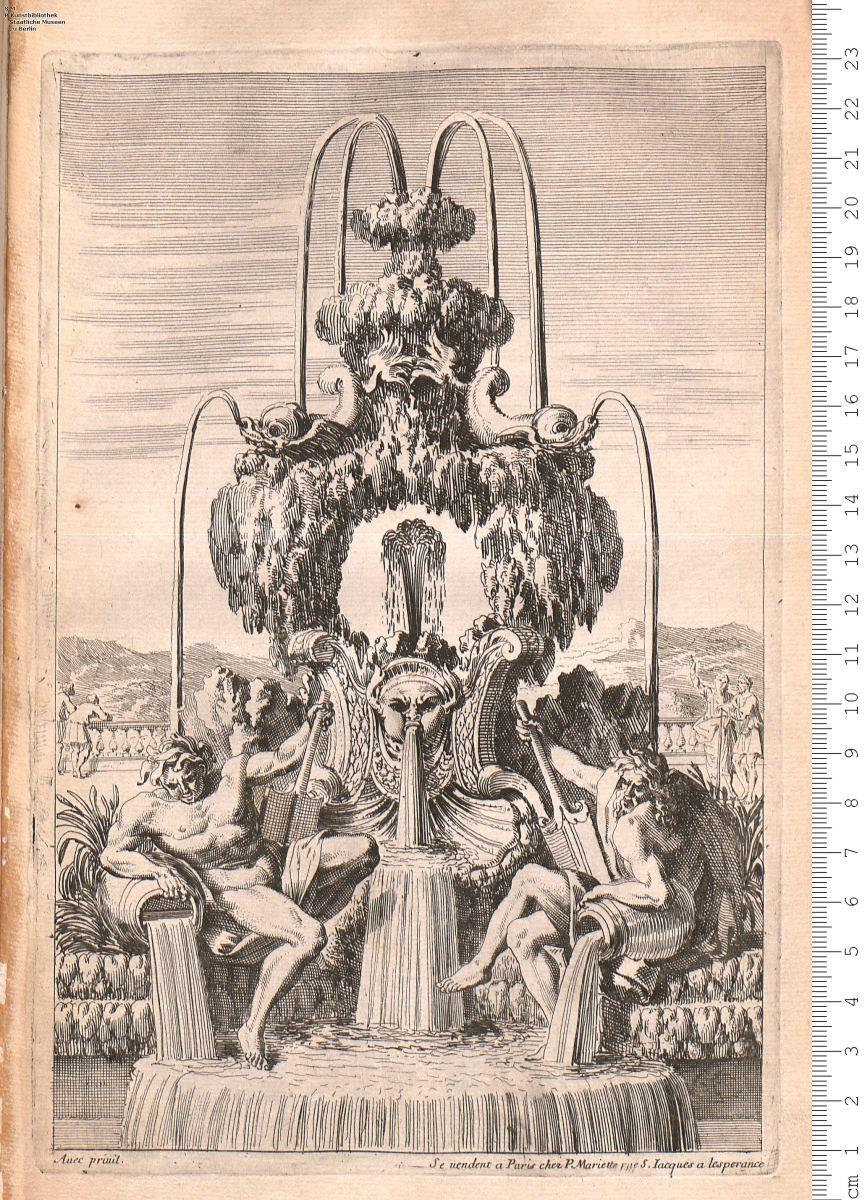 (Folge 93:) Fontaines ou Jets d'Eau à ljtaliene. Mit Titel 6 Blatt vor der Zählung, mit Adresse: "Pierre Mariette".