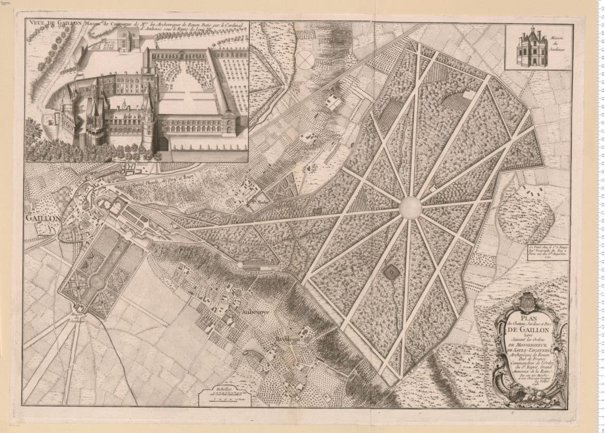 Plan du Chateau, Jardins et Parc De Gaillon ... Par ... Le Tellier. 1748.