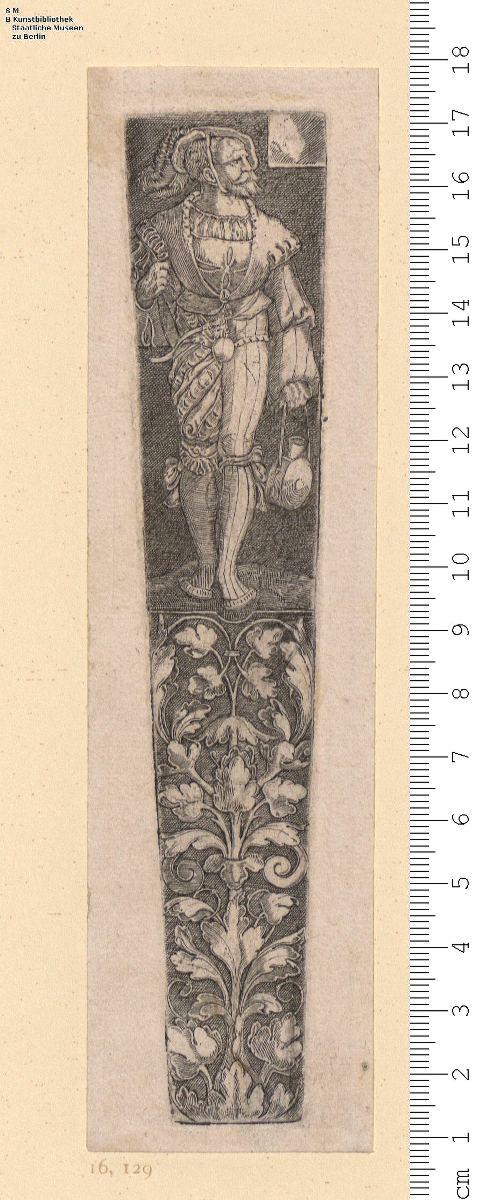 (6) 1 Blatt Scheidenornament: Landsknecht mit Feldflasche (unbeschrieben)