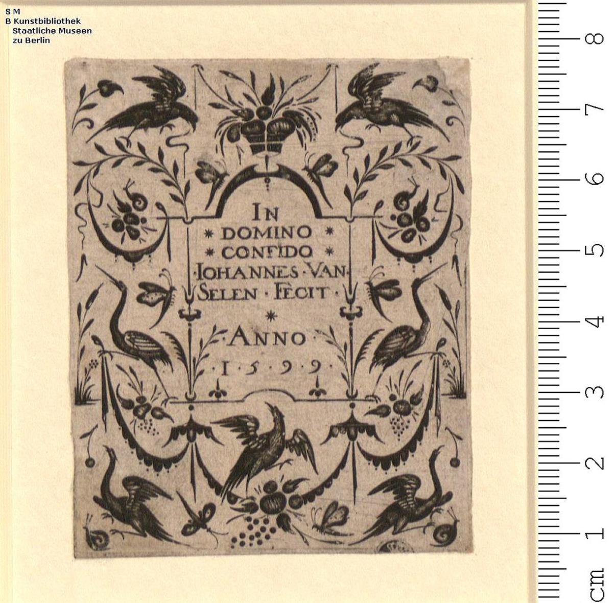 1 Blatt Schwarzornament: Liniengerüst mit Gehängen und Ranken