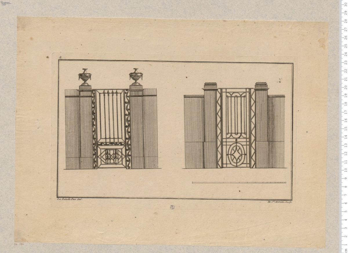 (1) Grilles d'Hôtels, de Jardins &c. La Londe Inv. De St. Morien Sculp. [J. Chereau Exc.]
