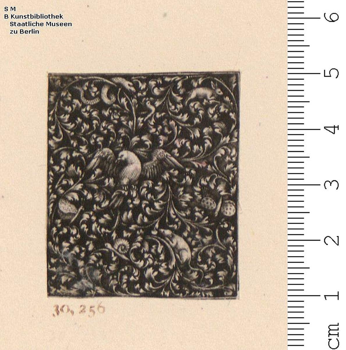 1 Blatt Hochfüllung aus unsymmetrischem Rankenwerk mit Vogel, Vierfüßlern, Schlange und Insekten