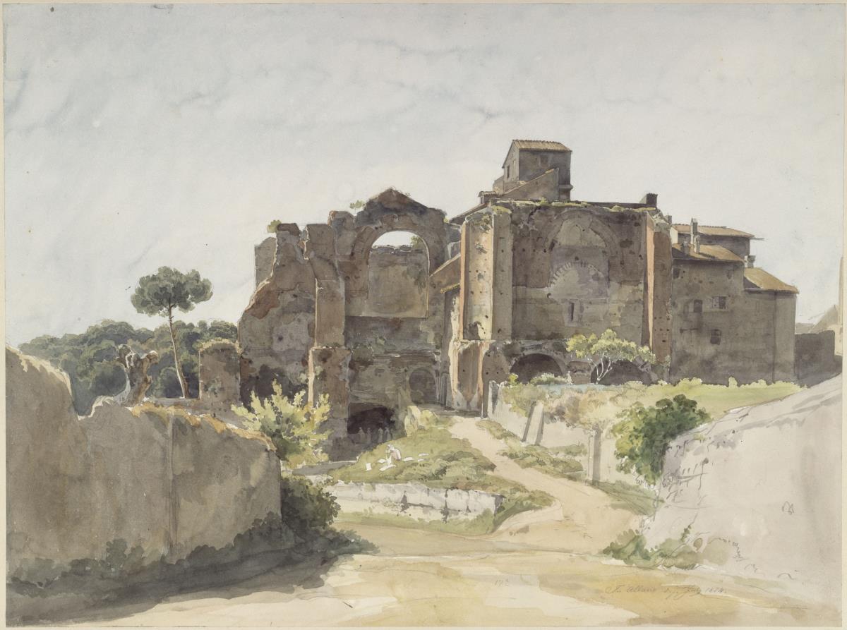 Kirchenruine mit neueren angebauten Wohngebäuden in Albano