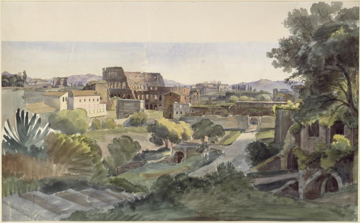 Blick auf Forum Romanum mit Colosseum zum Lateran