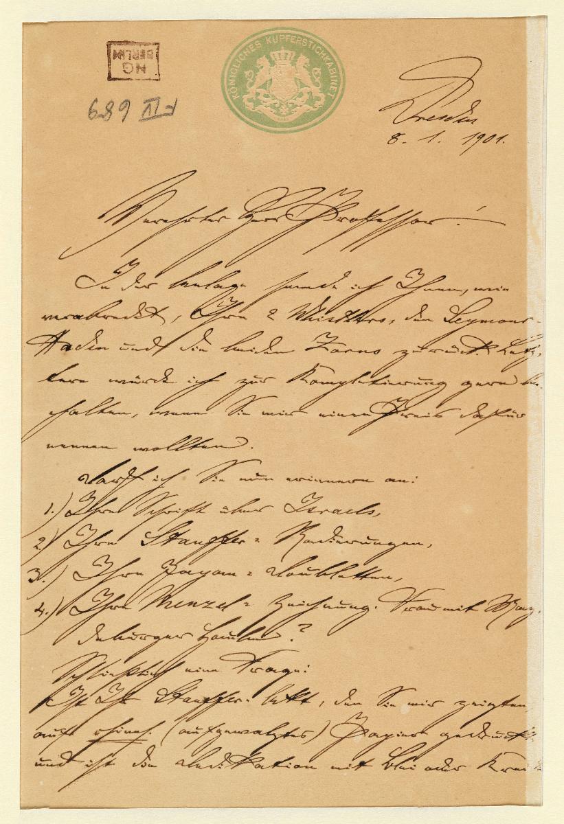 Brief: Max Lehrs an Max Liebermann vom 8.1.1901