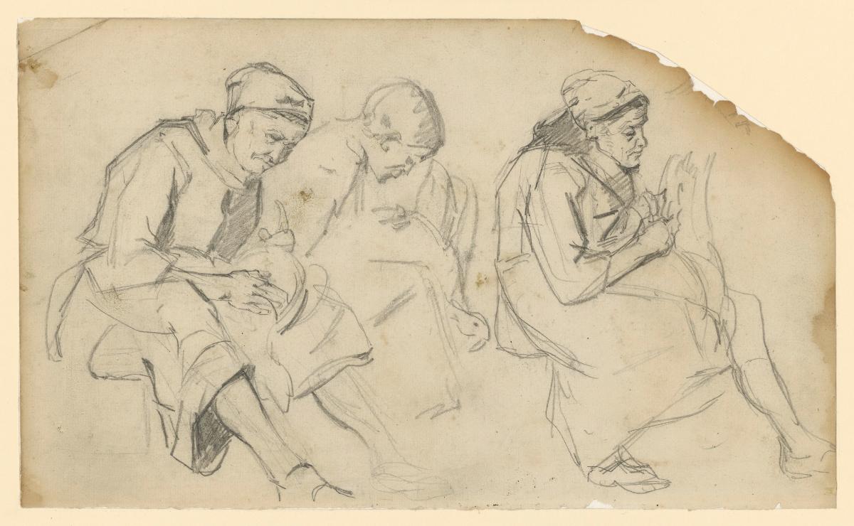 Studie zu den "Gänserupferinnen" (drei sitzende Frauen)