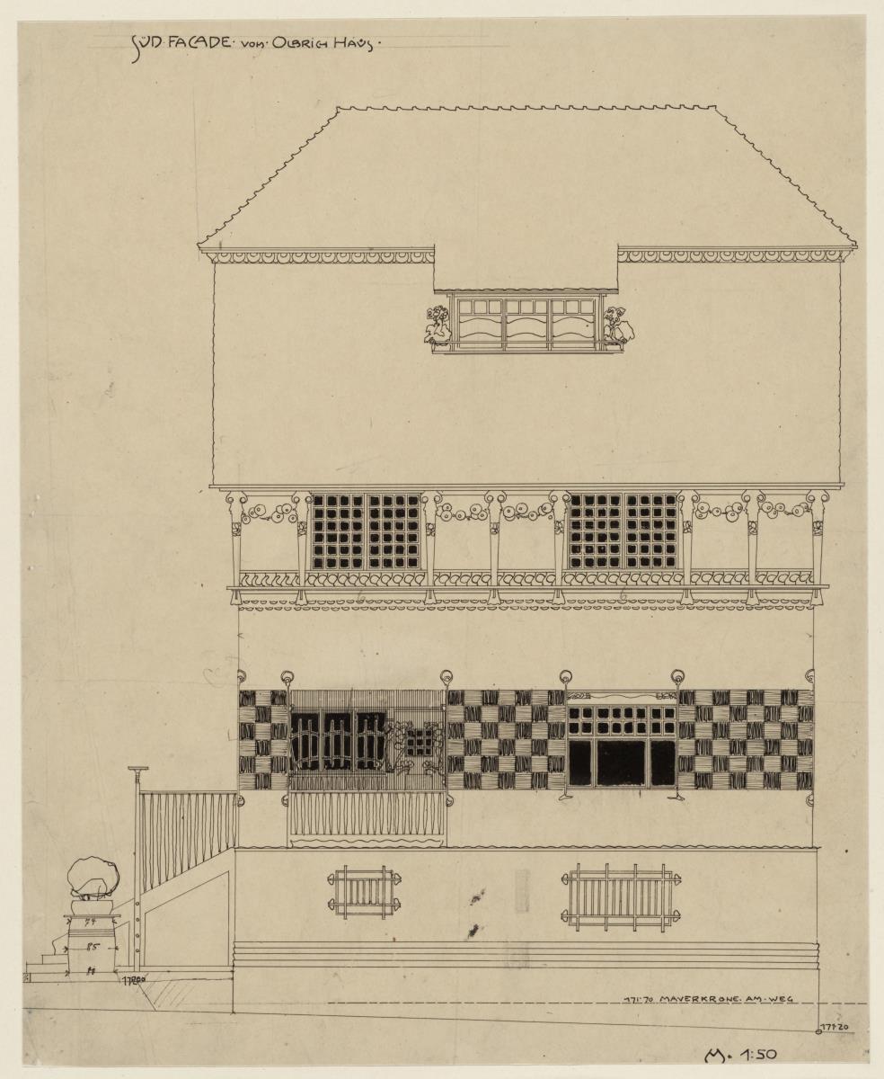 Darmstadt, Wohnhaus Olbrich, Südfassade, Aufriss der Südfassade
