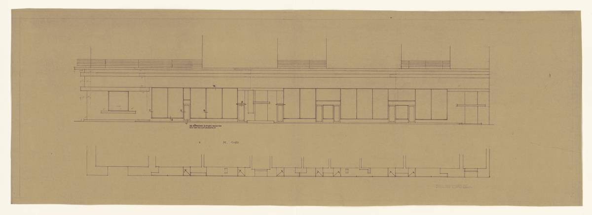 Umbau Wohn- und Geschäftshaus STERN, Agram (Zagreb), Erdgeschoss, Ladenfront, Grund u. Aufriss, Lichtpause