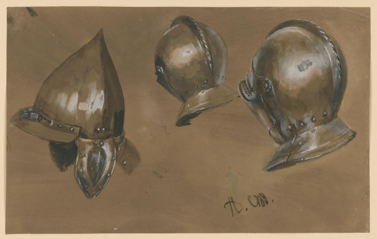 Zwei Kopfharnische und ein Helm