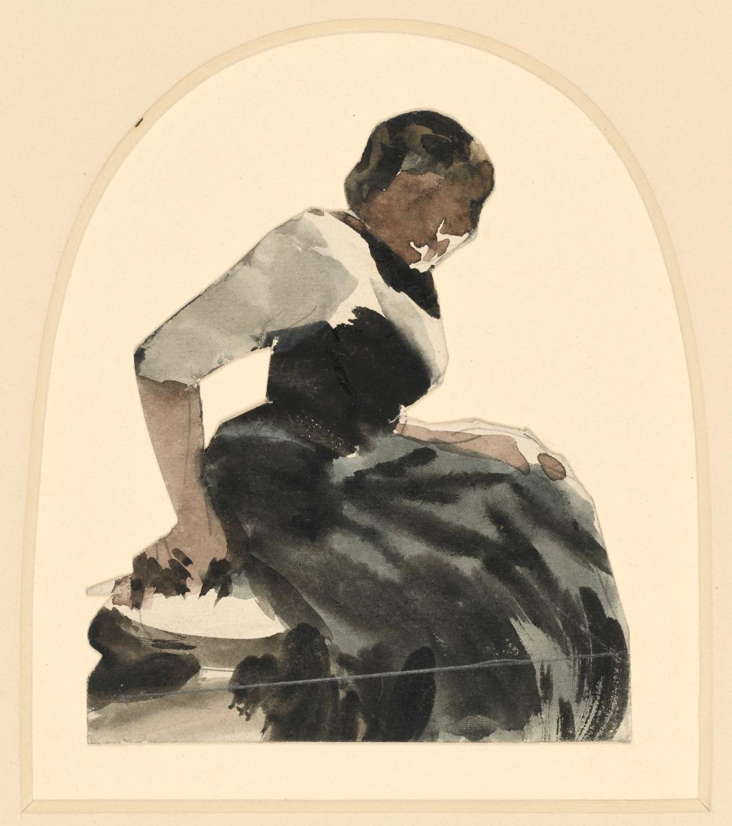 Sitzende junge Frau nach rechts