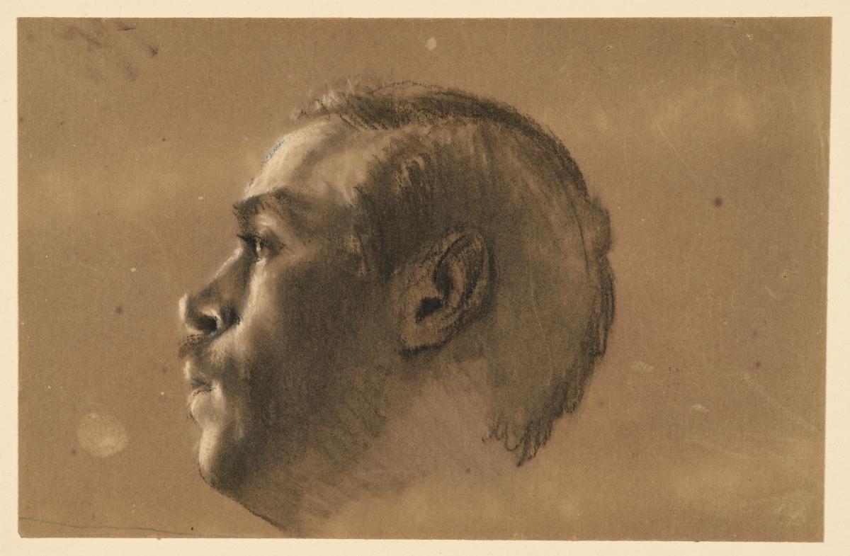 Männlicher Kopf im Profil nach links. Modellstudie zu "Friedrich und die Seinen bei Hochkirch"