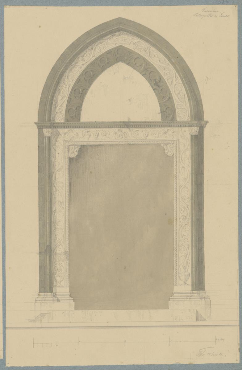 Skizzenbuch Italienreise, Taormina, San Nicolò, Seitenportal
