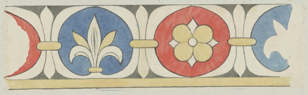 Skizzenbuch Italienreise, unbezeichneter Ort, unbezeichnetes Gebäude, Detail einer bemalten Holzdecke
