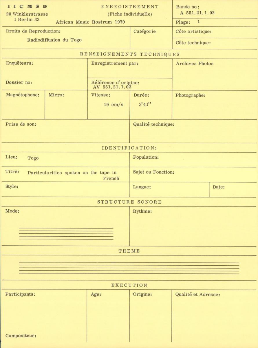 Particularities spoken on the tape in French